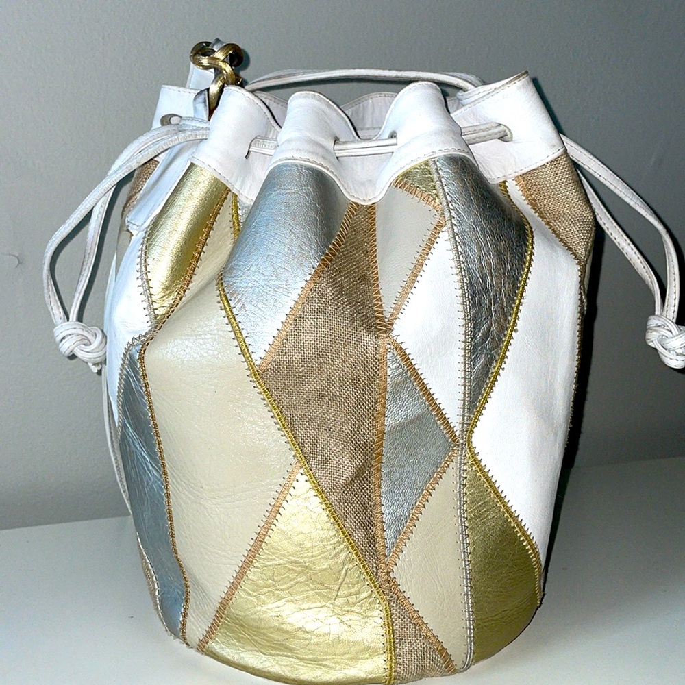 Brizzolari Leather Bucket Mixed Media Bag